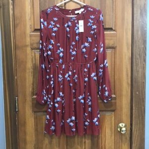 LOFT dress. Floral print Maroon & blue